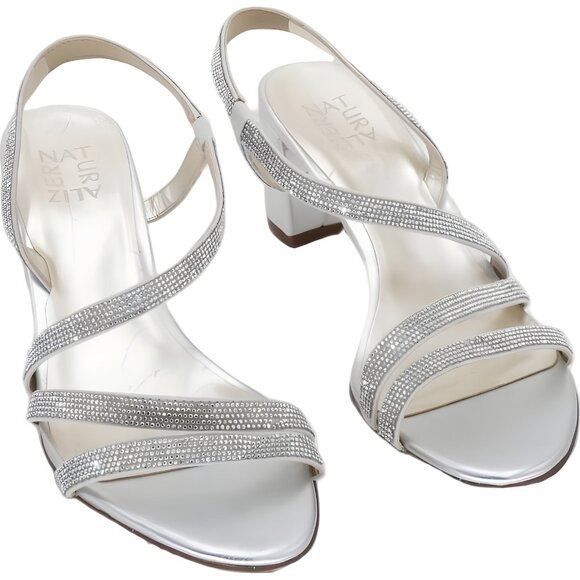 Naturalizer Vanessa Strappy Dress Sandals Silver Block Heel Women's US 8M - Picture 1 of 6